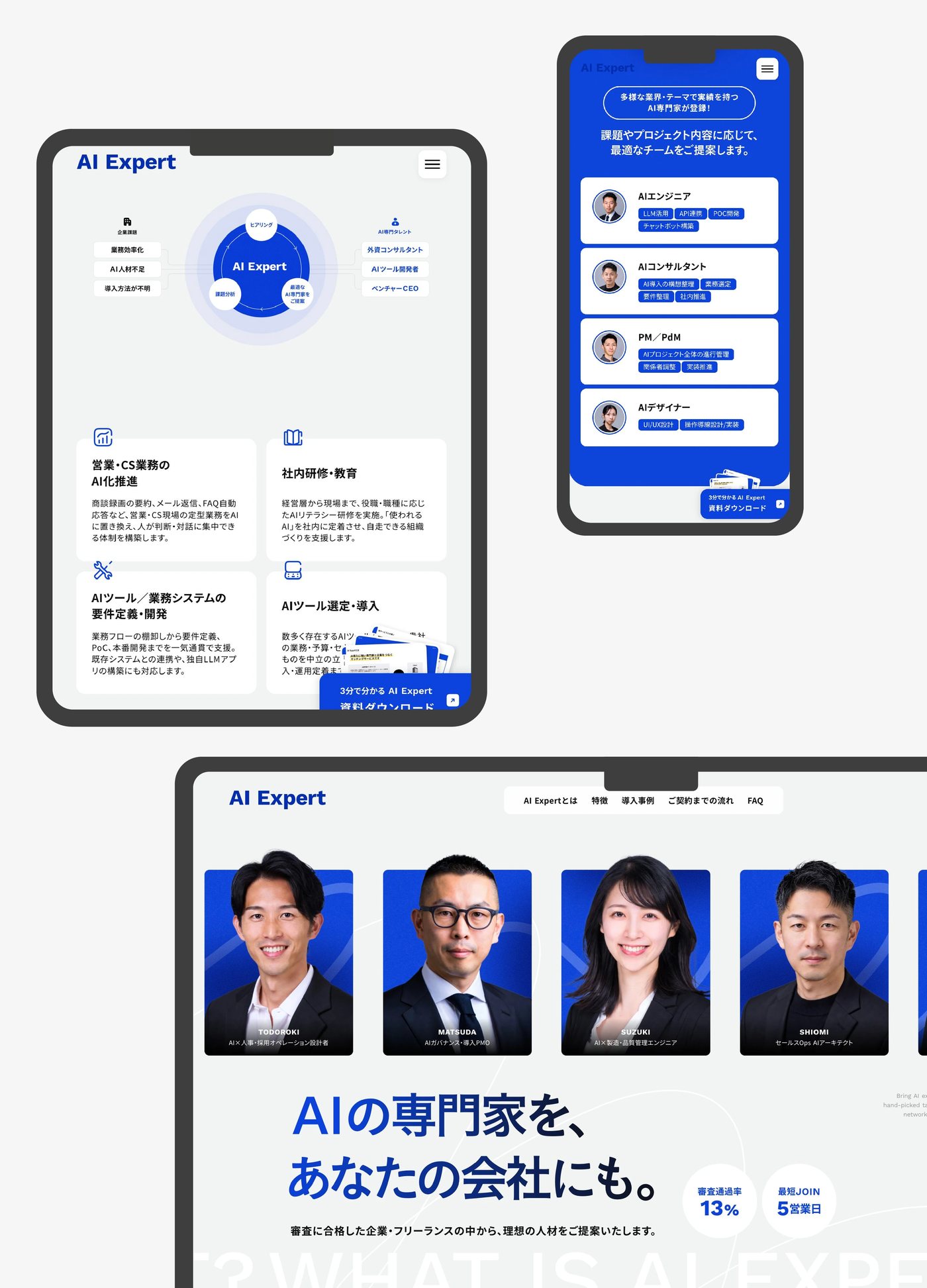 AI Expertのサイト画面(タブレット・スマホ・PC)